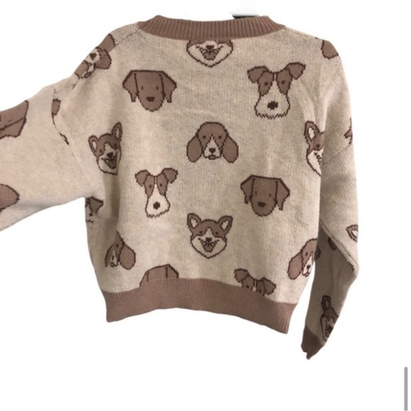 Beige cream brown adorable puppy dog face print long sleeve sweater‎ size medium - Picture 15 of 16